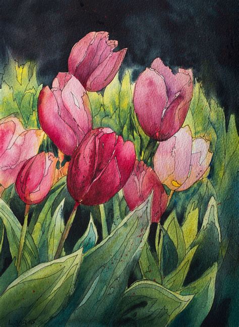 Pink Tulips Tulips Art Watercolor Tulips Floral Watercolor