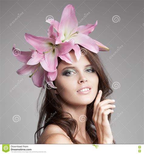 Beautiful Woman With Flowers Wreath In Her Hair Stock Image Image Of