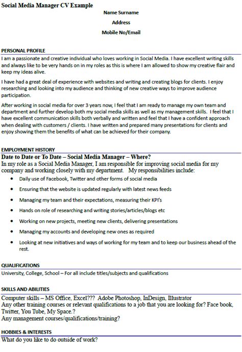 Normally the length of bullet point sentence in a resume should not be more than one or one and half lines. Social Media Manager CV Example - icover.org.uk