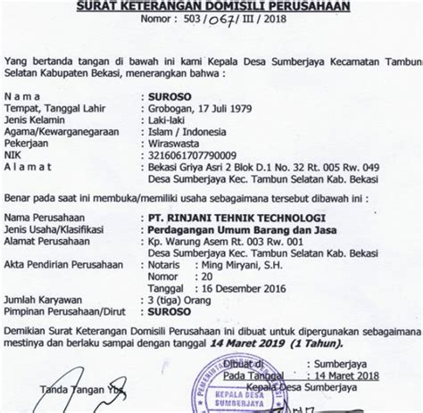 Contoh Surat Keterangan Domisili Perusahaan - Kumpulan Contoh