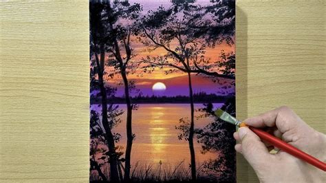 Easy Sunset Painting Acrylic Painting For Beginners Step By Step