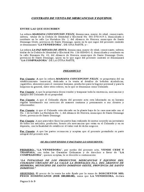 Contrato De Venta De Negocio República Dominicana Negocios