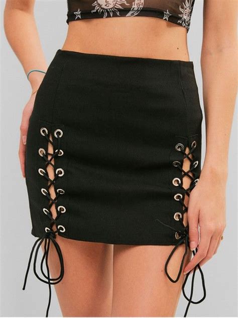 37 Off 2021 Side Zipper Lace Up Mini Skirt In Black Zaful