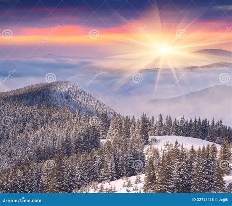 Beautiful Winter Sunrise In Mountains Stock Photo Image Of Mountain