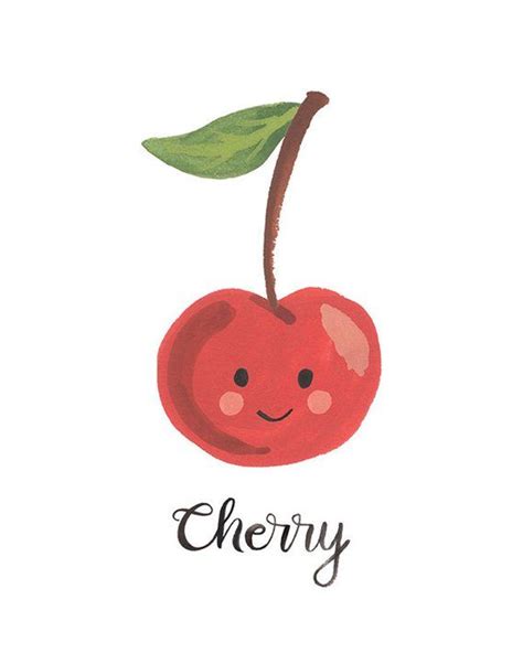 Cherry Art Print 8x10 Etsy Cherry Drawing Fruit Painting Cute