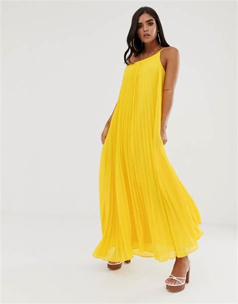 Missguided One Shoulder Pleated Maxi Dress In Mustard Asos