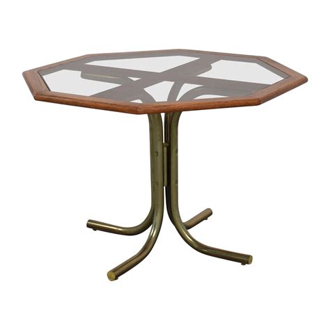 Metal dining table and chairs ukg dimensions log. 60% OFF - Octagon Glass Wood and Metal Dining Table / Tables