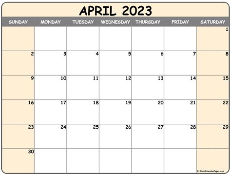 Editable April Calendar 2023