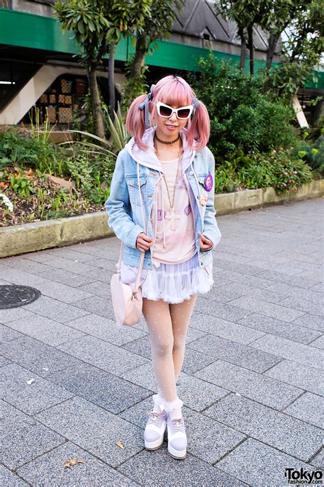 Pink Hair Tulle Skirt Heart Bag And Esperanza Platforms In Shibuya