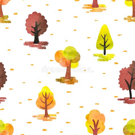 Seamless Watercolor Autumn Trees Pattern Stock Vector Illustration