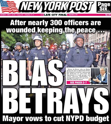 new york post slams de blasio as betraying new york police after he