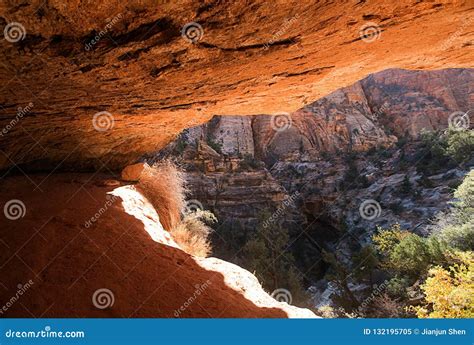Cave At Zion National Park Under Sun Light Stock Image Image Of