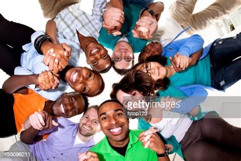Large Group Multi Ethnic People On White Background Holding Hands Stock