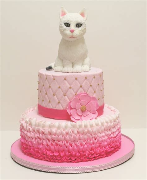 Cat Sculpted Cake With Ombre Pink