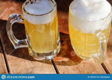 Close Up Two Cold Beers With Foam And Drops Stock Photo Image Of Cold