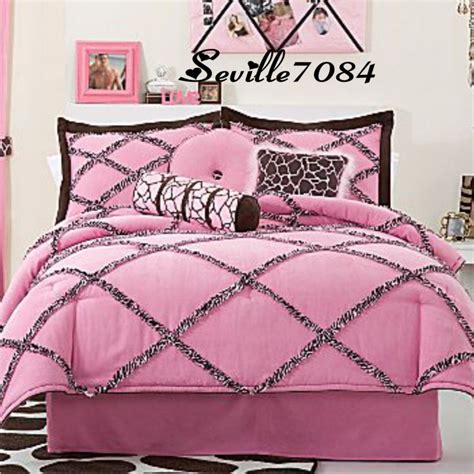 Girls Zebra Room 8p Twin Seventeen Pink Zebra Giraffe Comforter Set Sheets Pillows Girl