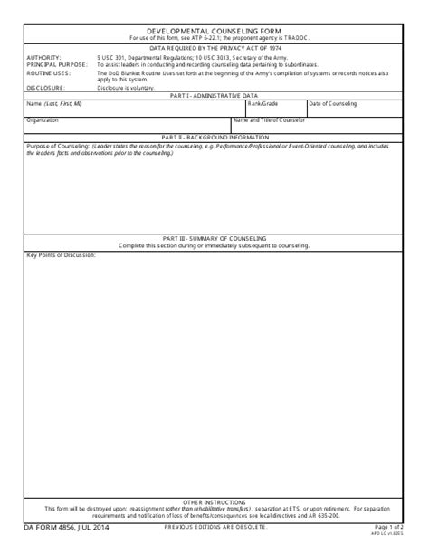 Da Form 4856 Download Printable Pdf Developmental Counseling Form