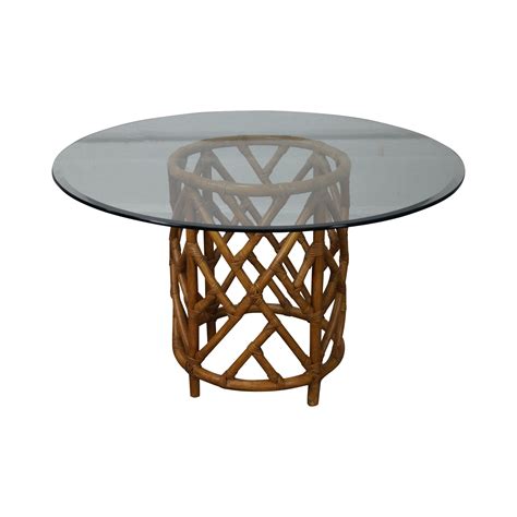 Round Glass Top Rattan Base Dining Table Chairish