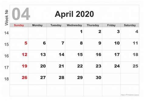 Free Printable April 2020 Calendar Free Printables