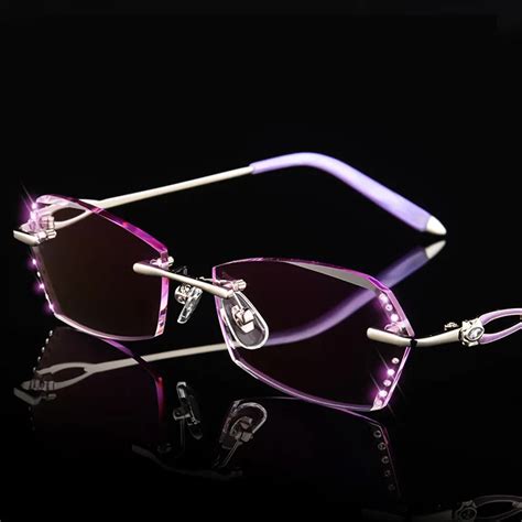 luxury rhinestone myopic glasses for women brand design rimless eyeglasses ladies computer