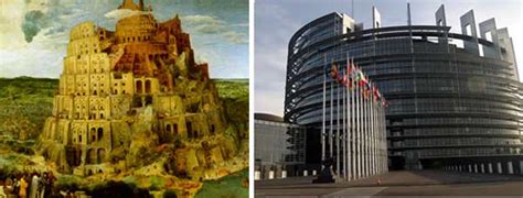 This is the european union's parliament building, designed and built after the tower of babel in the old testament. The Babel Tower Governing Europe by Maria Angel
