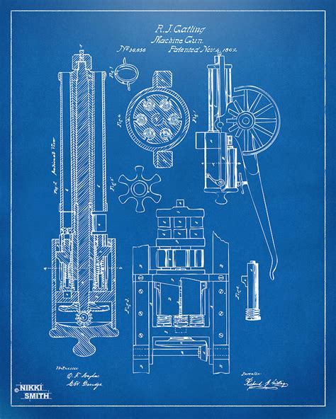 As we said earlier, this is a very simple drawing lesson. 1862 Gatling Gun Patent Artwork - Blueprint Drawing by ...