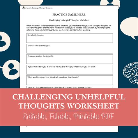 Challenging Unhelpful Thoughts Worksheet For Speech Therapy Editable