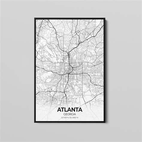 Atlanta Georgia City Map Canvas Art Map Of Atlanta Canvas Etsy