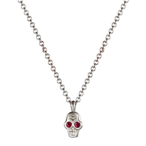 Sterling Silver Tiny Skull Pendant With Ruby Eyes Meandro