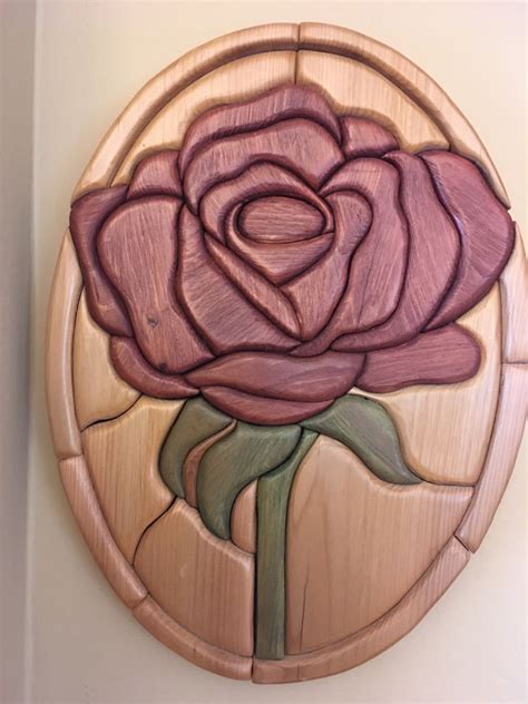 Intarsia Rose Flower By Rusticadirondackhome On Etsy Intarsia Wood