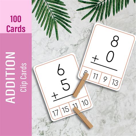 Addition 100 Cards Clip Cards Math Flash Cards Printable Toddler Busy