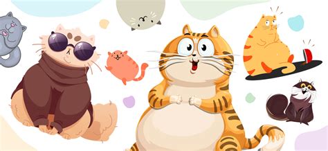 12 Super Cute Fat Cat Vector Characters Vector Characters