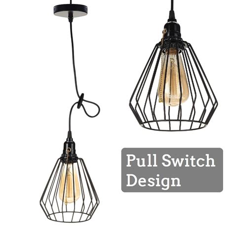 Industrial Pendant Light On Off Pull Chain Black Finish Hanging