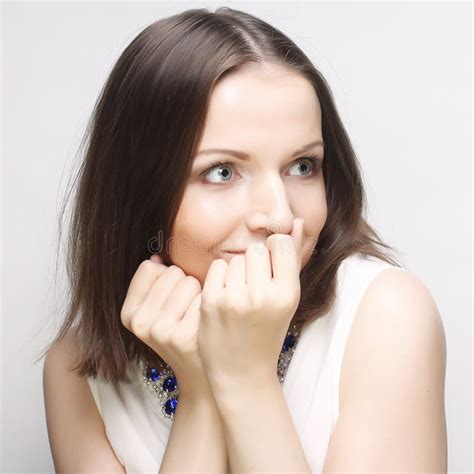 Young Woman With Hands Over Mouth Stock Image Image Of Brunette