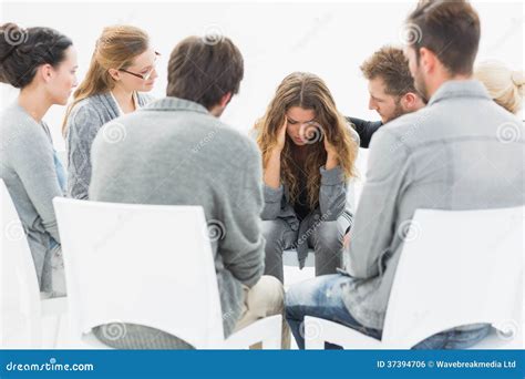 Group Therapy In Session Sitting In A Circle Stock Photo Image Of