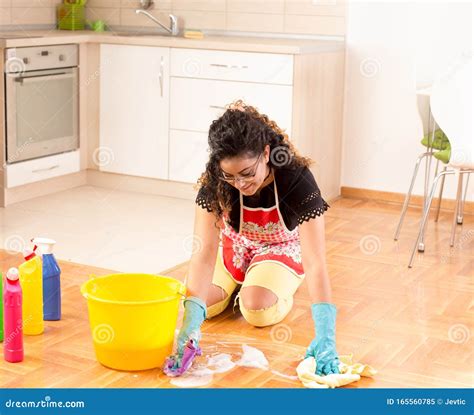 Woman Wiping Floor At Home Stock Image Image Of Bucket