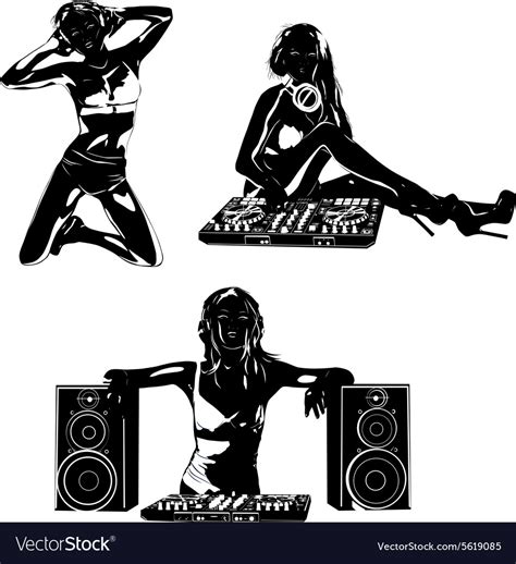 Young Sexy Woman Dj Silhouettes Royalty Free Vector Image