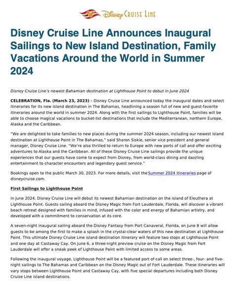 Scott Sanders On Twitter Here Is The Press Release From Disneycruise