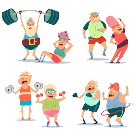 Fitness Pareja De Ancianos Hombre Y Mujer Haciendo Ejercicio Vector Premium