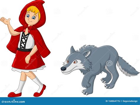 little red riding hood and wolf with basket food forest fairy tale cartoon