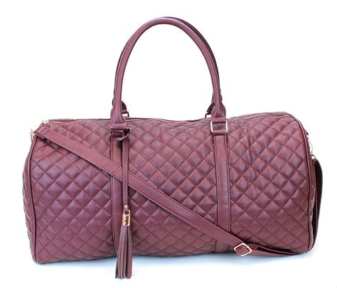 Women S Quilted Leather Weekender Travel Duffel Bag With Rose Gold Hardware Large Size