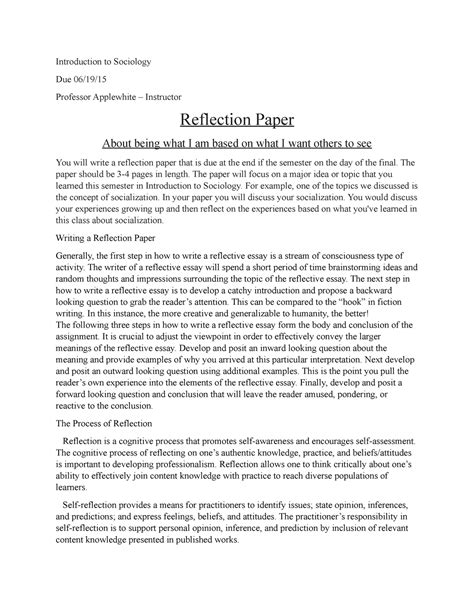 Self Reflection Reflection Paper Introduction Mental Health Self