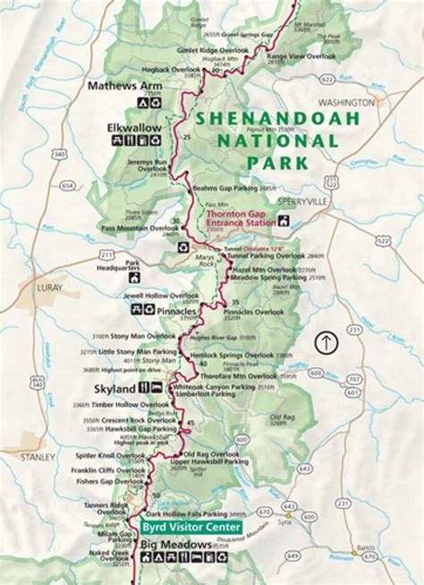 Map Skyline Drive Shenandoah National Park World Map