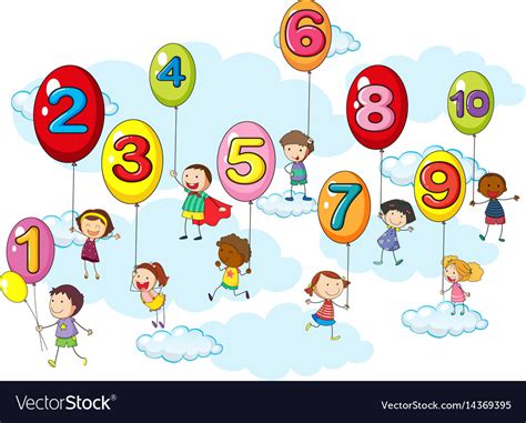 Counting Numbers With Kids On Balloons Royalty Free Vector