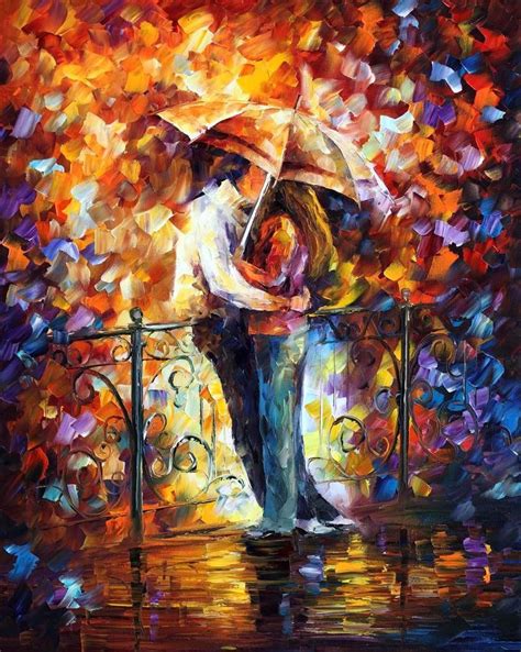 Kiss On The Bridge Palette Knife1 Oil Painting On Canvas By Leonid Afremov Size 24 X 30