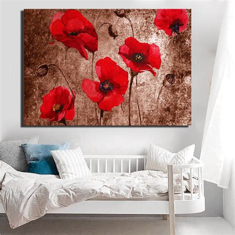 Flower Canvas Art Abstract Red Poppy Flower Oil Painting Print On