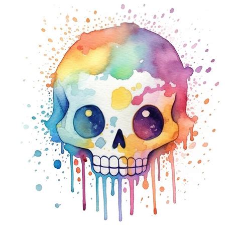 Premium Photo Watercolor Painting Of A Skull With Rainbow Colors