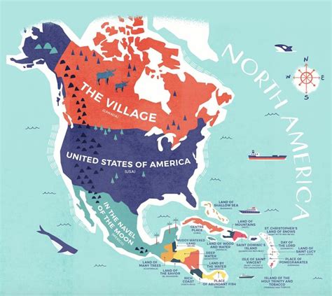 An Illustrated Map Of North America With The Names Of Major States And