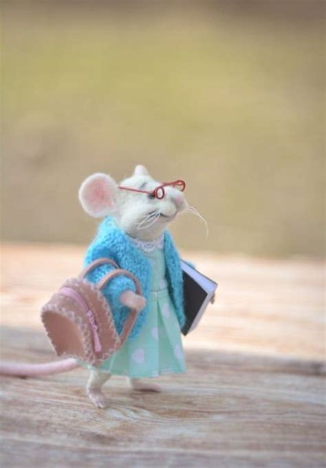Sculpture Mouse With Glasses Collectible Figurine Mouse And Backpack Figurine Mouse And Book