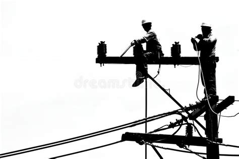 Silhouette Electrician Working On Electricity Post Stock Image Image